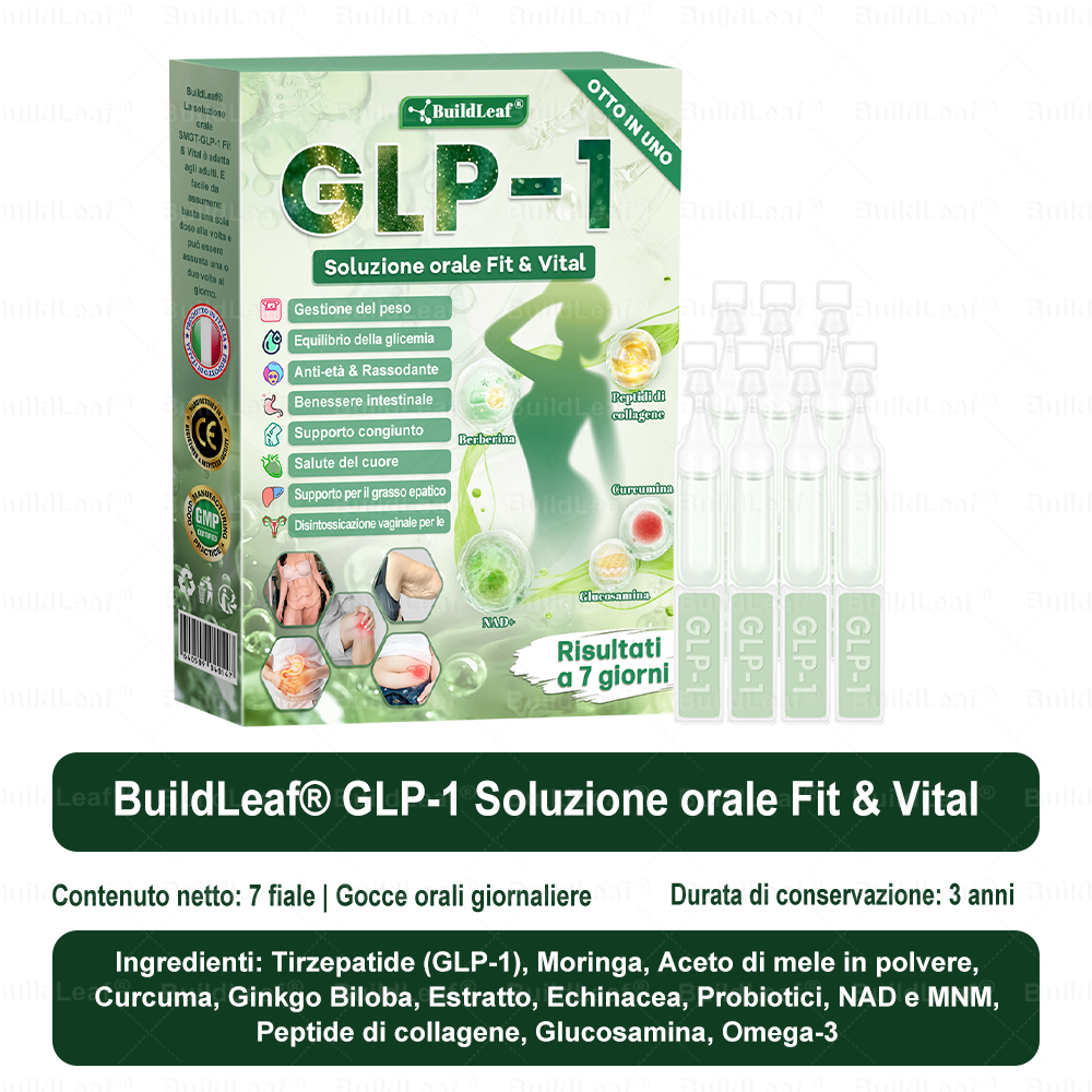 IT Negozio ufficiale |🧡 BuildLeaf® GLP-1 8-in-1 Fit & Vital Soluzione Orale (Solo una volta al giorno, cambiamenti visibili in 7 giorni) ✅ Per obesità, salute cardiovascolare, diabete, apnea notturna, salute intestinale, problemi articolari e altro